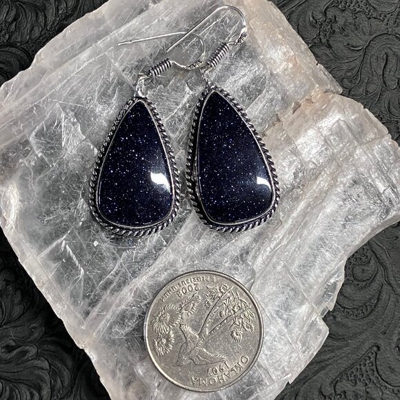Blue Goldstone Earrings Crystal Stone Jewelry - Picture 4 of 5